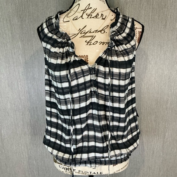 a.n.a Black and White Checkered Blouse Size P/L - Picture 2 of 9